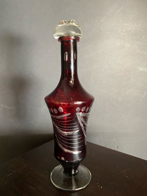 Vintage red glass bottle like new, height 30 cm