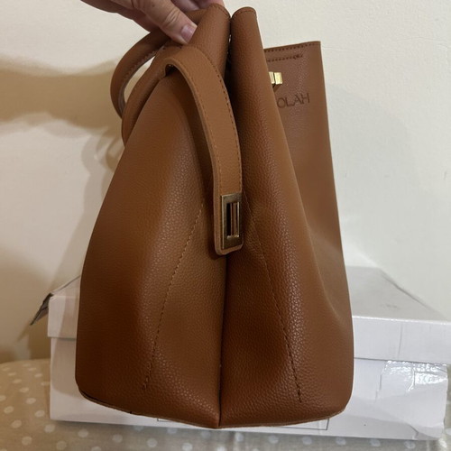 Nolah shoulder bag tan new with short and long strap, gold details