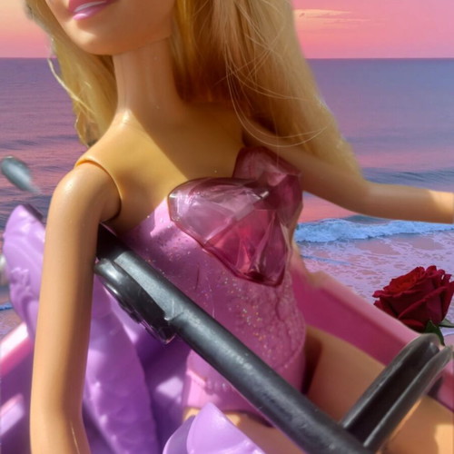 Barbie Princess Gem doll and pink jeep Mattel used set