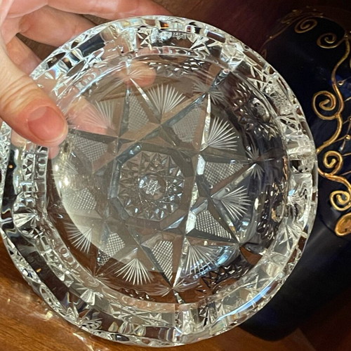 Large Bohemian Crystals Ashtray used, Bohemian crystal