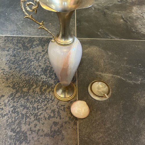 Vintage decorative set of 3 pieces with natural stone and gold metal details