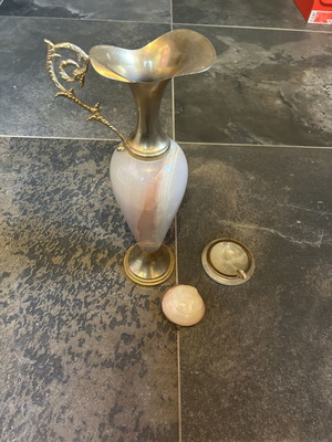 Vintage decorative set of 3 pieces with natural stone and gold metal details