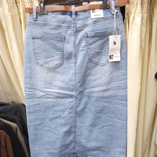 Miss Good MG6639 women's skirt new, blue, elastic denim with belt