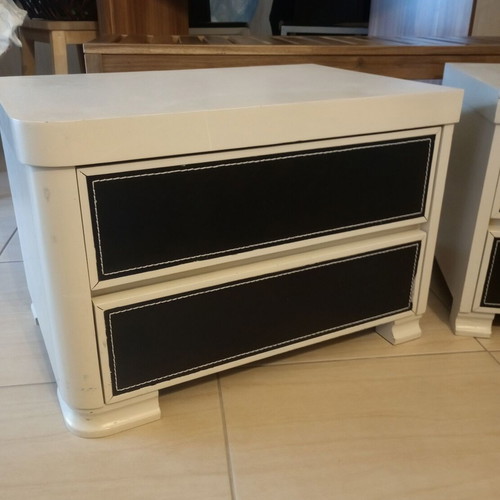Nightstands used, set of 2, cream chalk paint with wenge faux leather