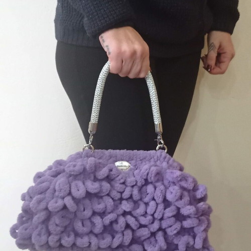 Handmade Puffy Bag 20cm with Metal Frame Purple
