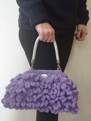 Handmade Puffy Bag 20cm with Metal Frame Purple