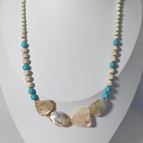 Aegean Harmony handmade necklace with white chalcedony and turquoise