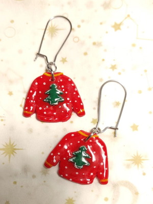 Χειροποίητα κρεμαστά σκουλαρίκια Ugly Christmas Sweater καινούργια, πολύχρωμα