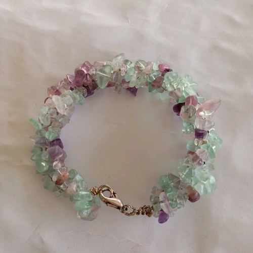 Handmade bracelet with green and purple stones, length 22 cm