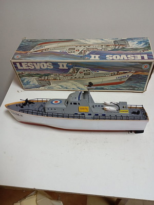 Plastic battery-operated toy ship LESBOS II used, MITROPLAST