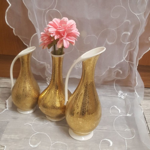 Royal Porzellan Bavaria KM 22kt Gold Porcelain Vase Set of 3 like new