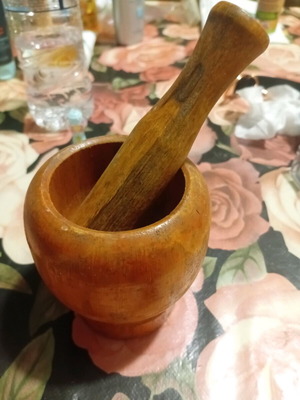 Wooden vintage mortar used