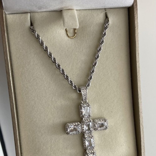 Cross necklace silver plated with zirconia women's new