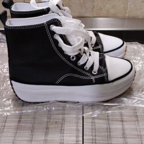 Parex Women's Flatform Boots Black with White Stitching like new, size 38