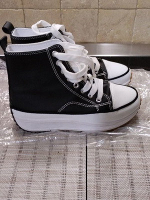 Parex Women's Flatform Boots Black with White Stitching like new, size 38