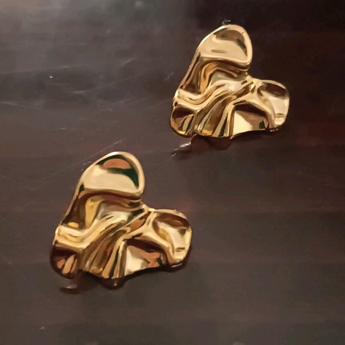 Forged Steel Heart Earrings Gold Color New