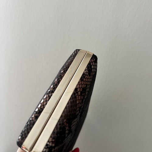 Migato Clutch Snake Print Bag New Brown with Gold Details