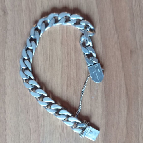 Sterling Silver 925 curb bracelet, 54g, box clasp with safety chain