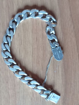 Sterling Silver 925 curb bracelet, 54g, box clasp with safety chain