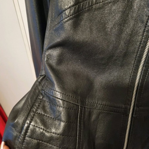 Mid-length leather jacket with mao collar size 46 like new, black