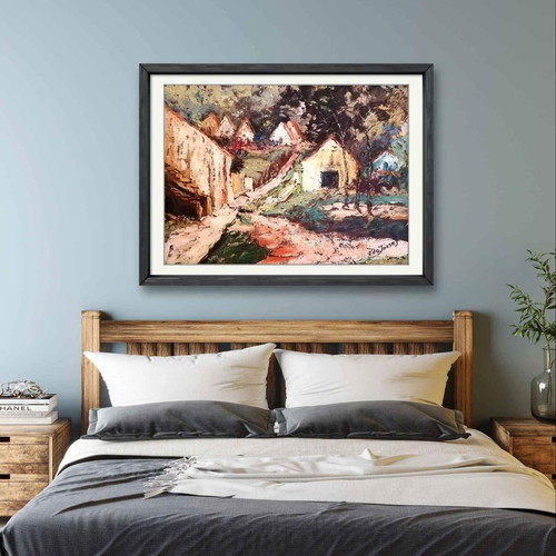 Oil Painting Spatula Village by Eda Jozsey new 30x40cm with frame