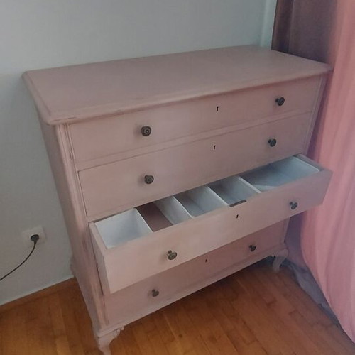 Louis XV vintage wooden dresser, refurbished, dusty pink