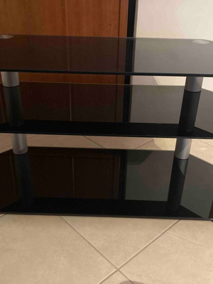 Corner TV Stand made of Black Tempered Glass & Stainless Steel