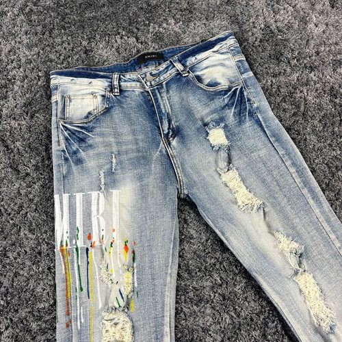 Amiri men's distressed embellished denim jeans like new, size L, blue