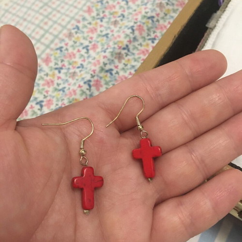 Cross earrings new red from haolite