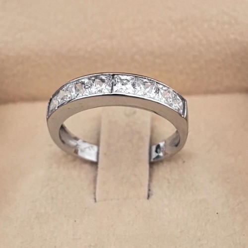 K14 White Gold Half Band Ring like new with princess cut zircon