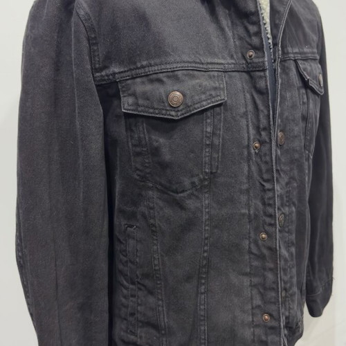 Bershka Black Denim Jacket with Teddy Lining Used