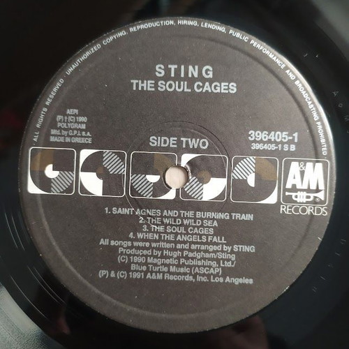 Sting The Soul Cages LP vinyl 33 rpm like new