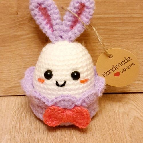 Easter bunny in lilac knitted basket handmade made to order