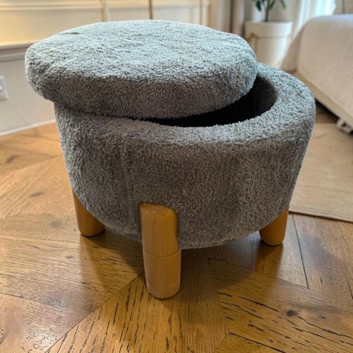 Round Pouf with Storage Teddy 40x40x37cm new, gray