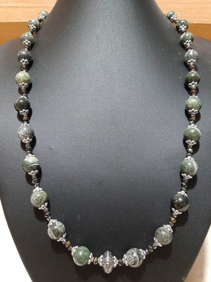 Handmade necklace with seraphinite, zircon, hematite and surgical steel new