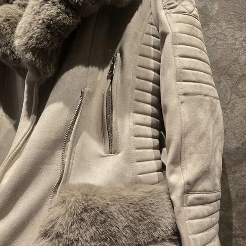 Jacket gray with eco fur and lining new, size L
