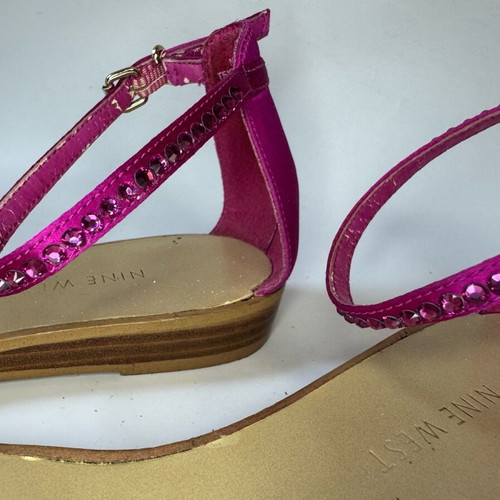 Nine West flat sandals used, fuchsia with crystals, size 38