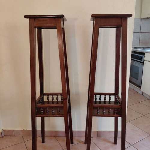 Traditional solid walnut flower stands set of 2 like new