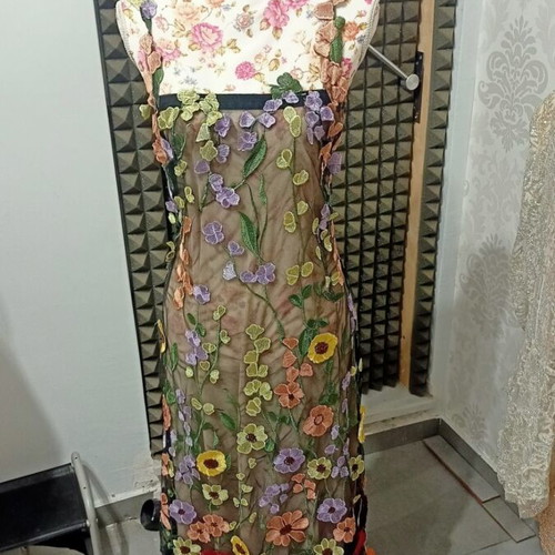 Maxi dress A-Style new, floral 3D lace appliqué, small size