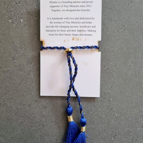 Rituals bracelet with pendant and adjustable cord, new blue and gold
