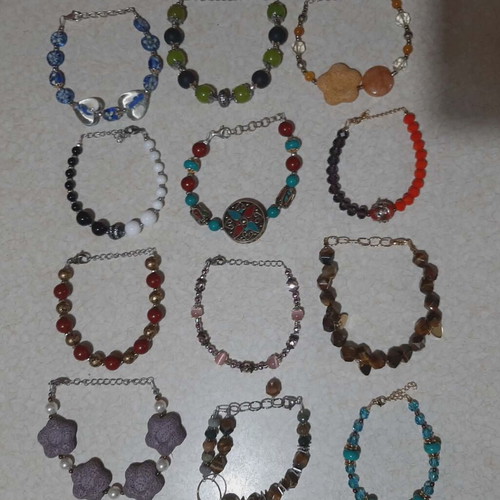 Bracelets new, lot of 12, silver 925, steel, genuine stones