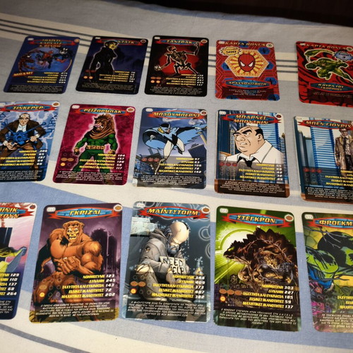 Spider-Man Heroes and Villains card set used, 15 cards