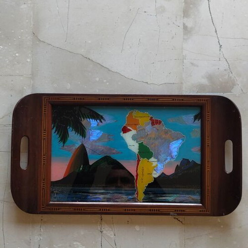 Wooden vintage tray with butterfly wings like new