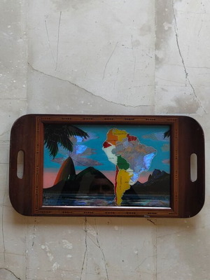 Wooden vintage tray with butterfly wings like new