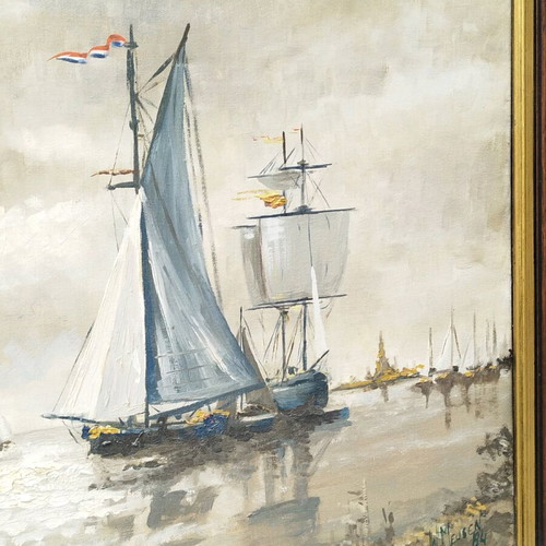 Large Dutch Original Oil Painting on Canvas Used