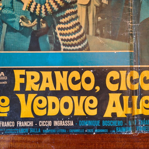 Franco & Ciccio Le Vedove Allegre vintage Italian movie poster linen-backed
