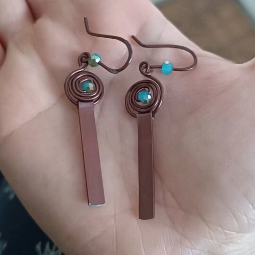 Bronze earrings with turquoise beads new, handmade