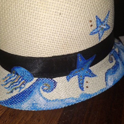 Handmade summer hat new, white and blue, size 54