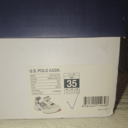 U.S. Polo Assn. Supole 5FX athletic shoes new, size 35, beige multicolor