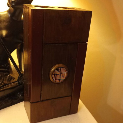 Handmade solid wood decorative candlestick with embossed design